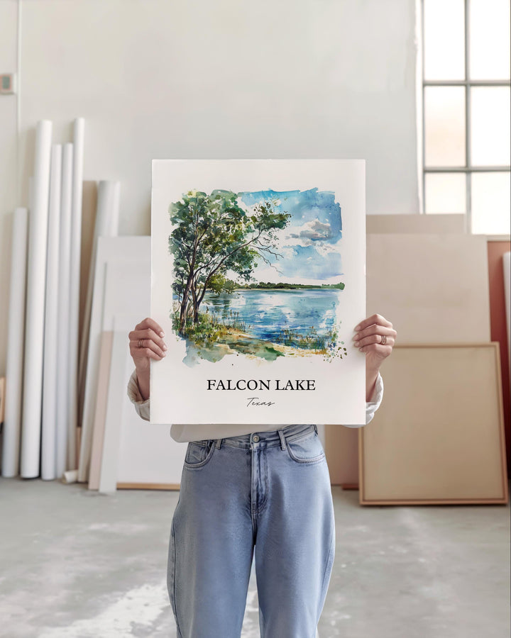Falcon Lake Wall Art, Rio Grand River Print, Texas Watercolor Art, Falcon Lake TX Gift, Travel Print, Travel Poster, Housewarming Gift