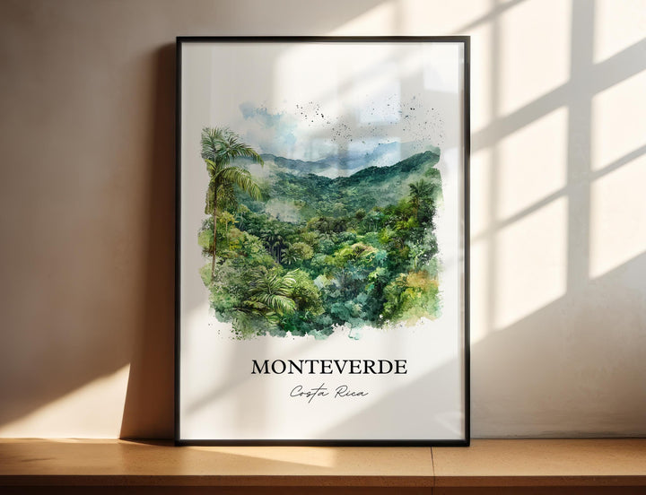 Monteverde Wall Art, Puntarenas Print, Costa Rica Watercolor Art, Monteverde CR Gift, Travel Print, Travel Poster, Housewarming Gift