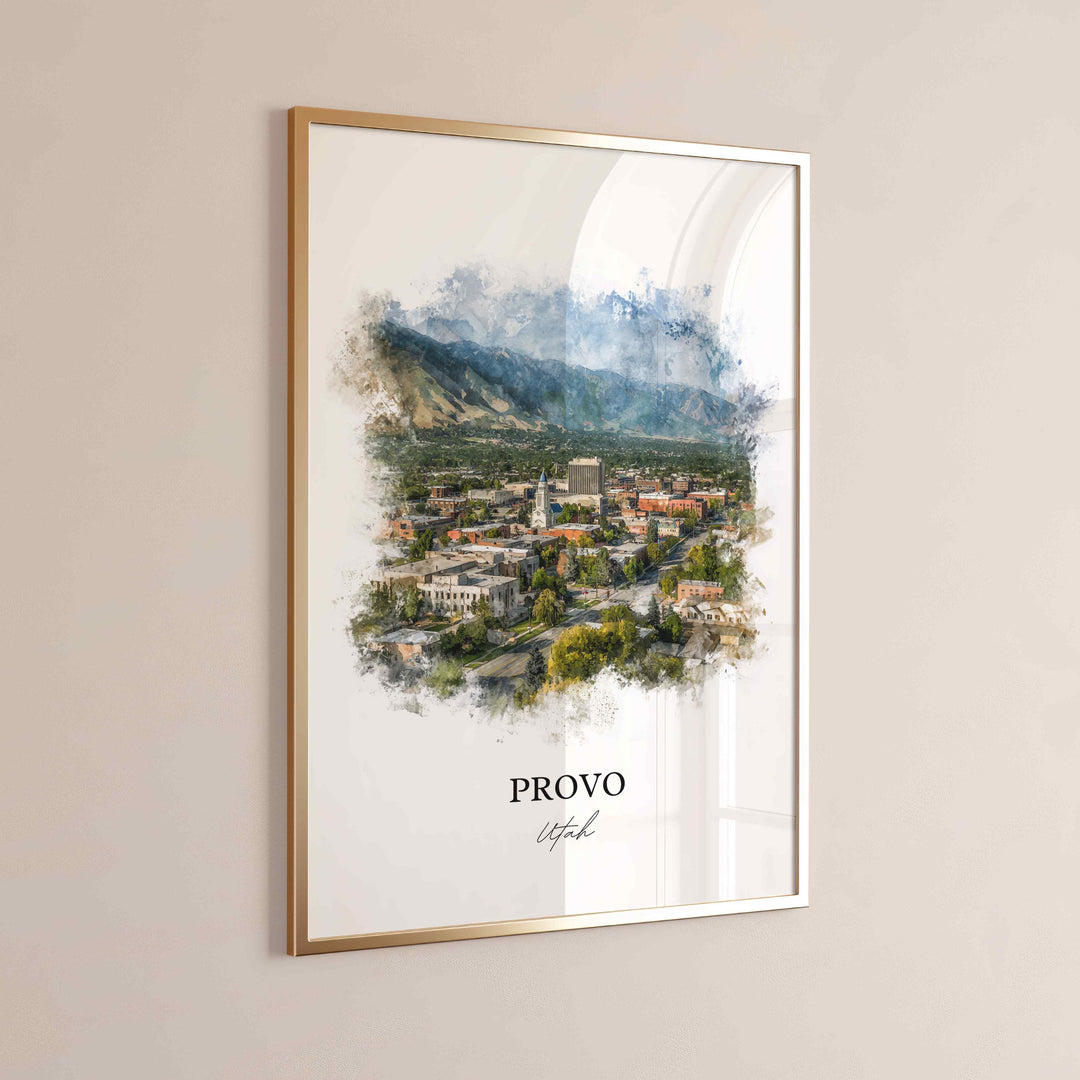 Provo Utah Wall Art, Provo Print, Utah Watercolor Art, Provo Utah Skyline Gift, Travel Print, Travel Poster, Housewarming Gift