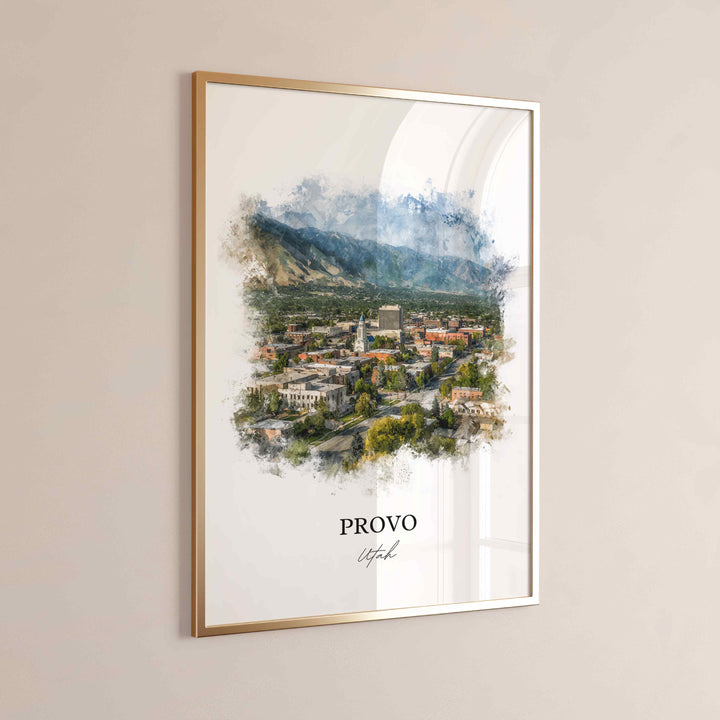 Provo Utah Wall Art, Provo Print, Utah Watercolor Art, Provo Utah Skyline Gift, Travel Print, Travel Poster, Housewarming Gift