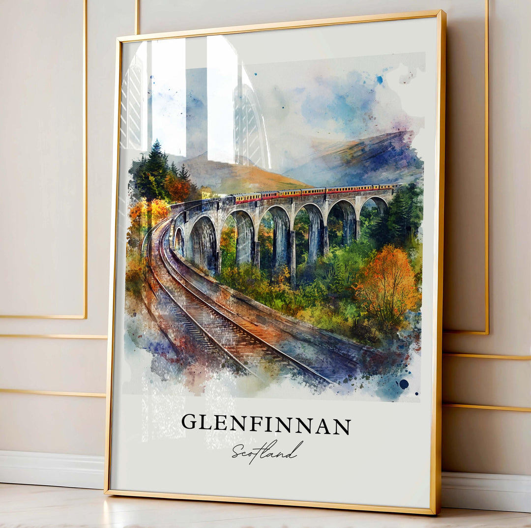 Glenfinnan Wall Art, Glenfinnan Scotland Print, Glenfinnan Watercolor Art, Glenfinnan Gift,