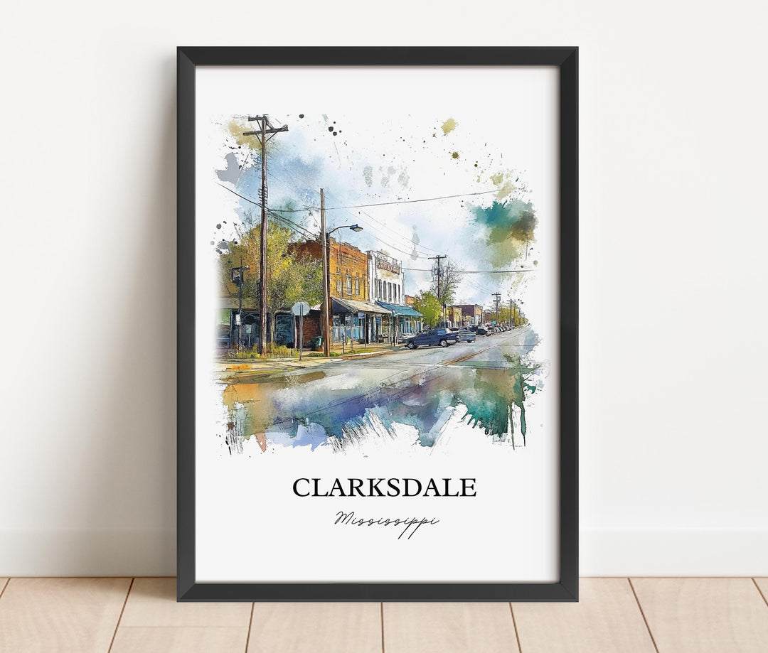 Clarksdale MS Wall Art, Clarksdale MS Print, Mississippi Watercolor Art, Clarksdale Gift, Travel Print, Travel Poster, Housewarming Gift