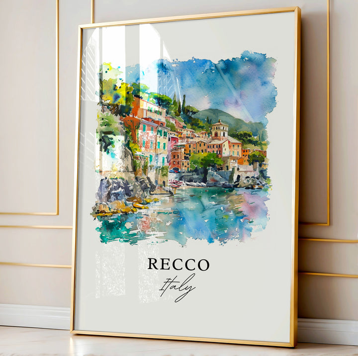 Recco Italy Wall Art, Recco Liguria Print, Genoa Italy Watercolor, Recco Italia Gift,