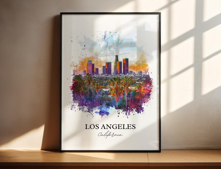 Los Angeles Wall Art, Los Angeles Skyline Print, LA Watercolor Art, Los Angeles Gift, Travel Print, Travel Poster, Housewarming Gift