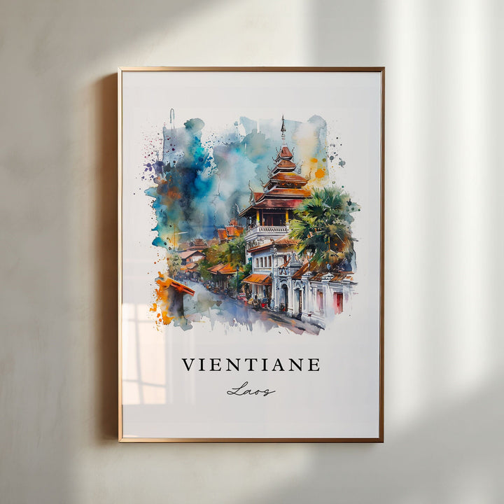 Vientiane watercolor travel art - Laos, Vientiane print, Wedding gift, Birthday present, Custom Text, Perfect Gift