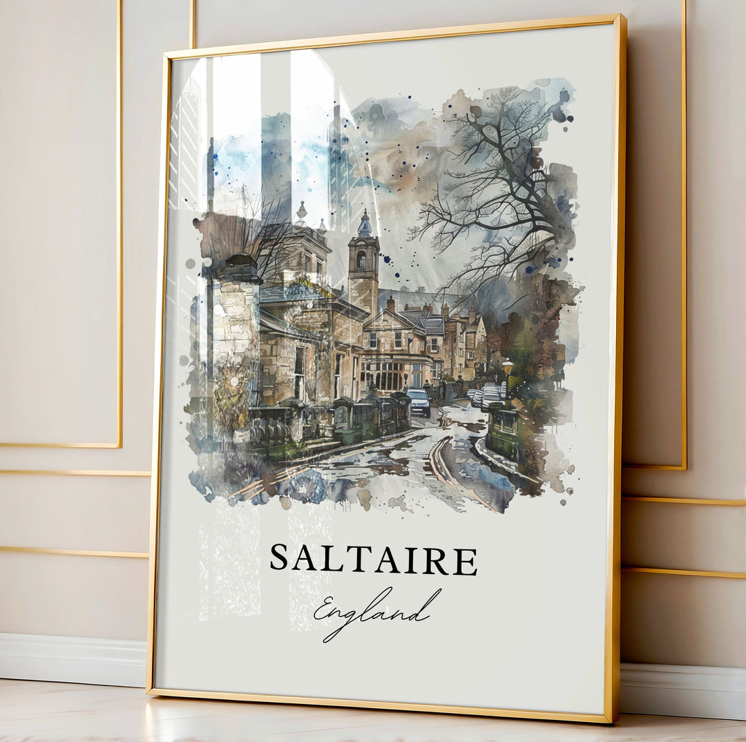 Saltaire UK Wall Art, Saltaire England Print, Shipley Watercolor Art, Saltaire UK Gift, Travel Poster, Housewarming Gift