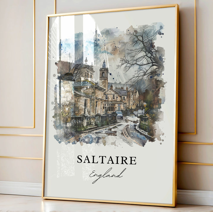 Saltaire UK Wall Art, Saltaire England Print, Shipley Watercolor Art, Saltaire UK Gift, Travel Poster, Housewarming Gift
