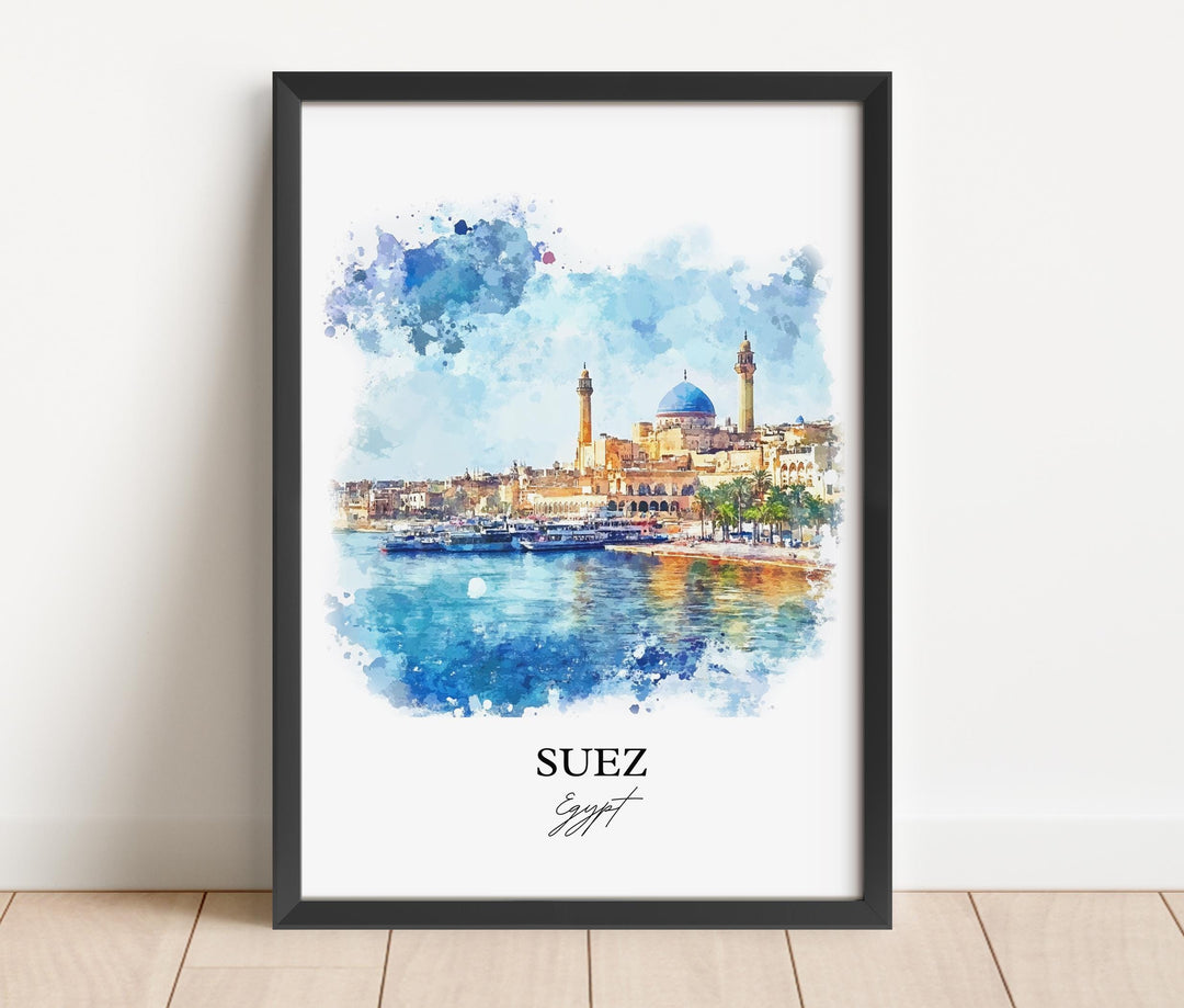 Suez Egypt Wall Art, Suez Canal Print, Egypt Watercolor Art, Suez Egypt Gift, Travel Print, Travel Poster, Housewarming Gift