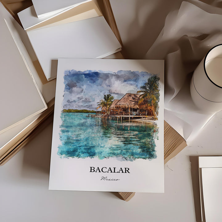 Bacalar Mexico Wall Art, Lake Bacalar Print, Mexico Watercolor Art, Bacalar Mexico Gift, Travel Print, Travel Poster, Housewarming Gift