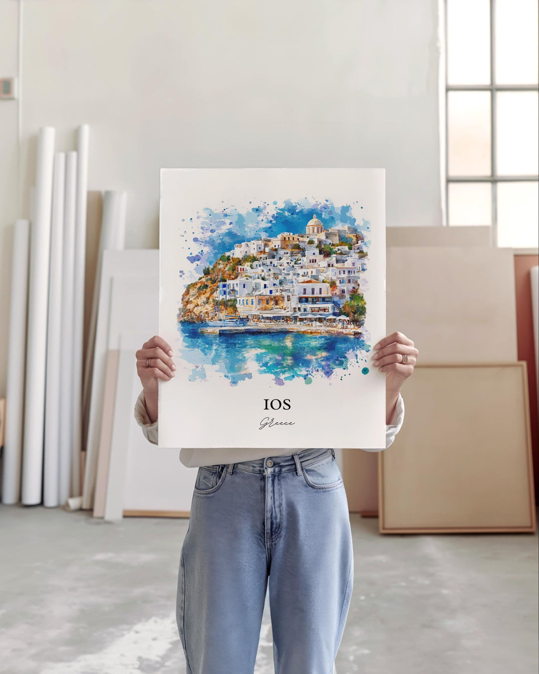 Ios Greece Wall Art, Cyclades Print, Greece Watercolor Art, Ios Greece Gift, Travel Print, Travel Poster, Housewarming Gift