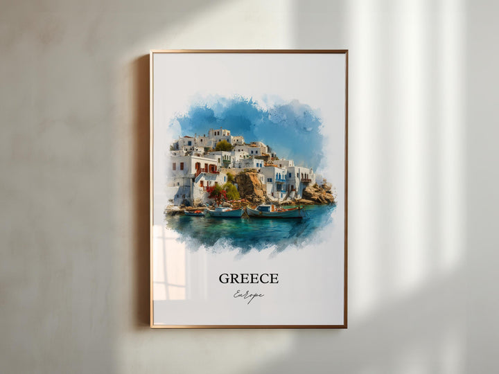 Greece Wall Art, Greek Print, Greece Watercolor Art, Greece Gift, Travel Print, Travel Poster, Housewarming Gift