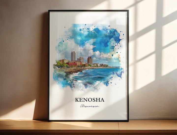 Kenosha WI Wall Art, Lake Michigan Print, Wisconsin Watercolor Art, Kenosha Wisconsin Gift, Travel Print, Travel Poster, Housewarming Gift