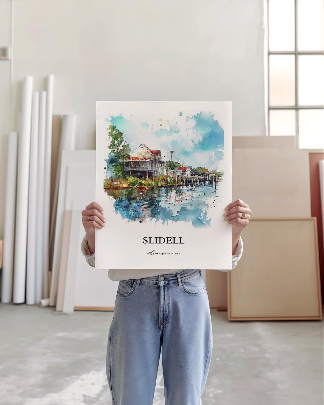 Slidell Louisiana Wall Art, Lake Pontchartrain Print, Louisiana Watercolor Art, Slidell Gift, Travel Print, Travel Poster, Housewarming Gift
