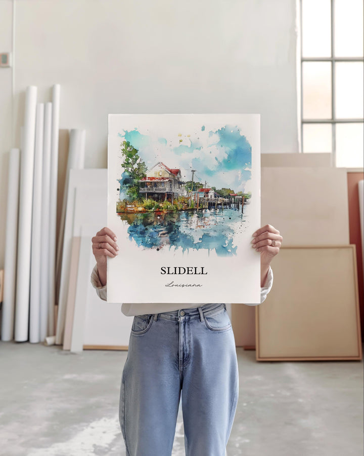 Slidell Louisiana Wall Art, Lake Pontchartrain Print, Louisiana Watercolor Art, Slidell Gift, Travel Print, Travel Poster, Housewarming Gift
