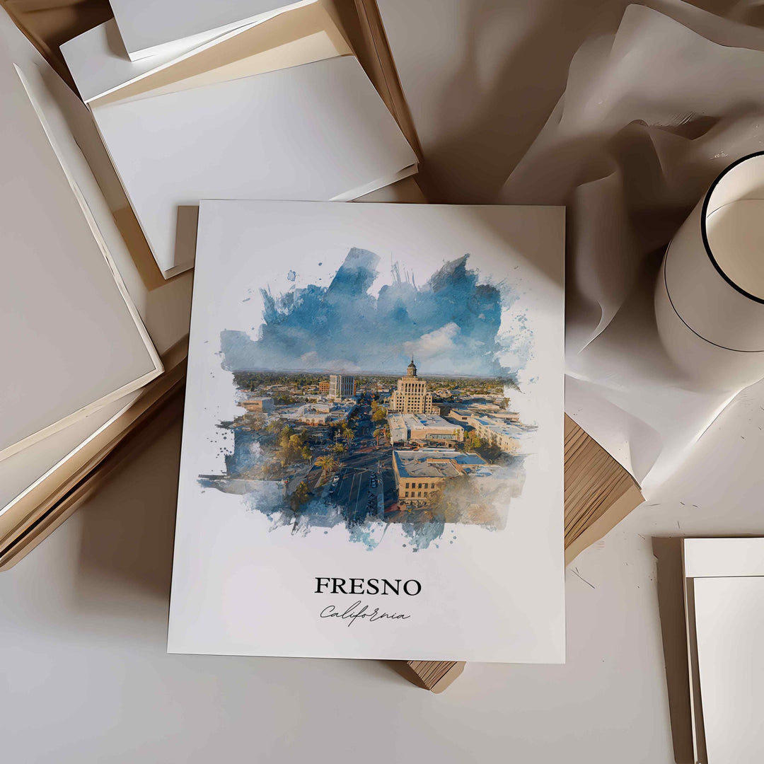 Fresno, California Wall Art, Fresno Print, Fresno Watercolor Art, Fresno California Gift, Travel Print, Travel Poster, Housewarming Gift