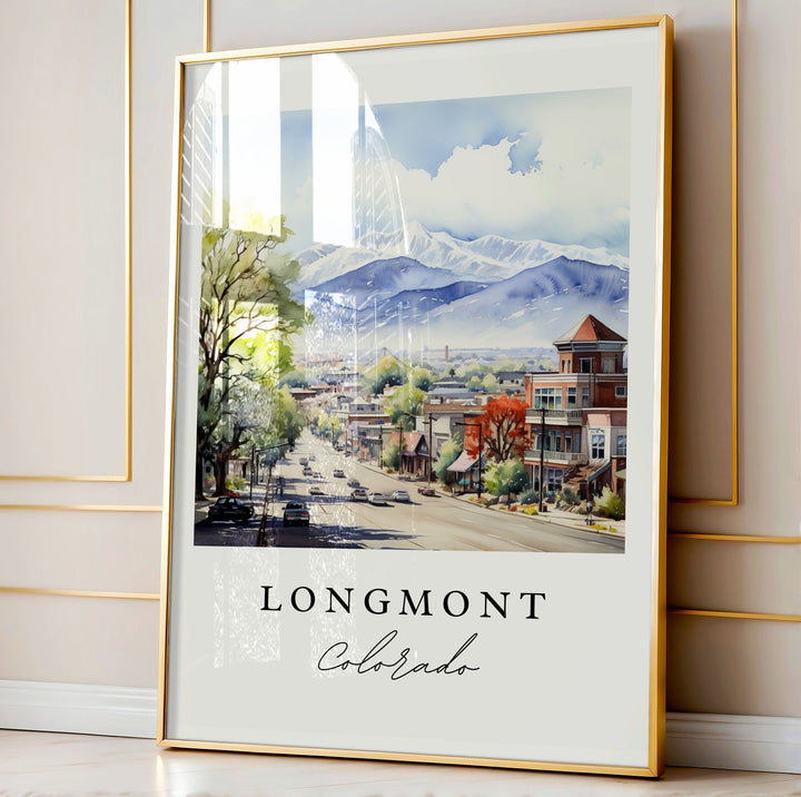 Longmont traditional travel art - Colorado, Longmont poster print, Wedding gift, Birthday present, Custom Text, Perfect Gift