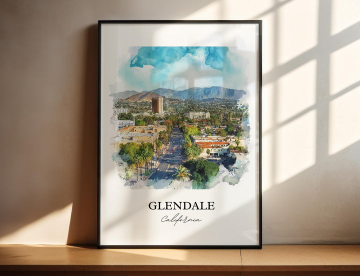 Glendale CA Wall Art, Glendale CA Print, California Watercolor Art, Glendale CA Gift, Travel Print, Travel Poster, Housewarming Gift