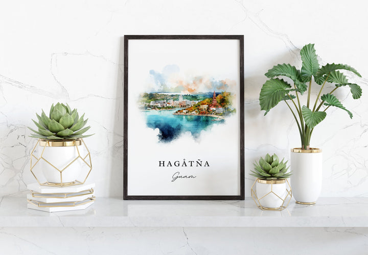 Hagåtña traditional travel art - Guam, Hagåtña poster, Wedding gift, Birthday present, Custom Text, Personalized Gift