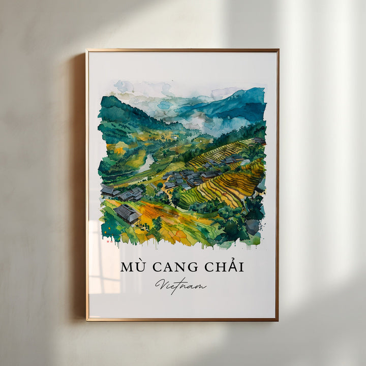 Mu Cang Chai Wall Art, Vietnam Print, Yên Bái Vietnam Watercolor, Vietnam Travel Gift,