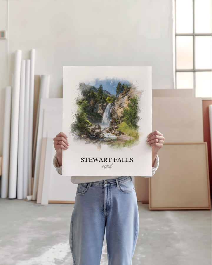 Stewart Falls Wall Art, Utah County Print, Utah Watercolor Art, Stewart Falls UT Gift, Travel Print, Travel Poster, Housewarming Gift
