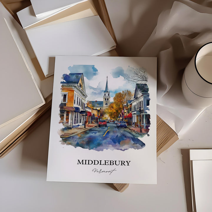 Middlebury VT Wall Art, Addison County Print, Vermont Watercolor Art, Middlebury Gift, Travel Print, Travel Poster, Housewarming Gift