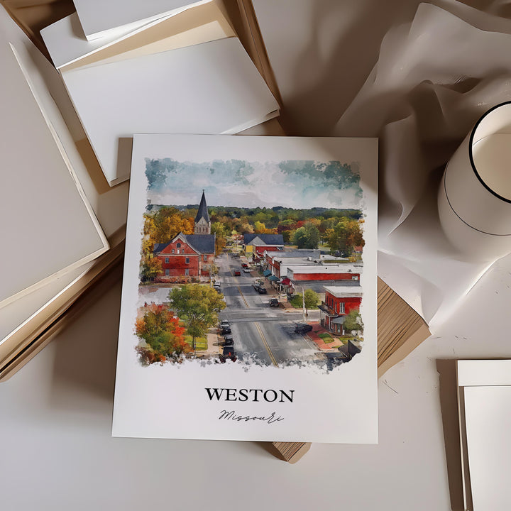 Weston Missouri Wall Art, Weston MO Print, Missouri Watercolor Art, Platte County MO Gift, Travel Print, Travel Poster, Housewarming Gift