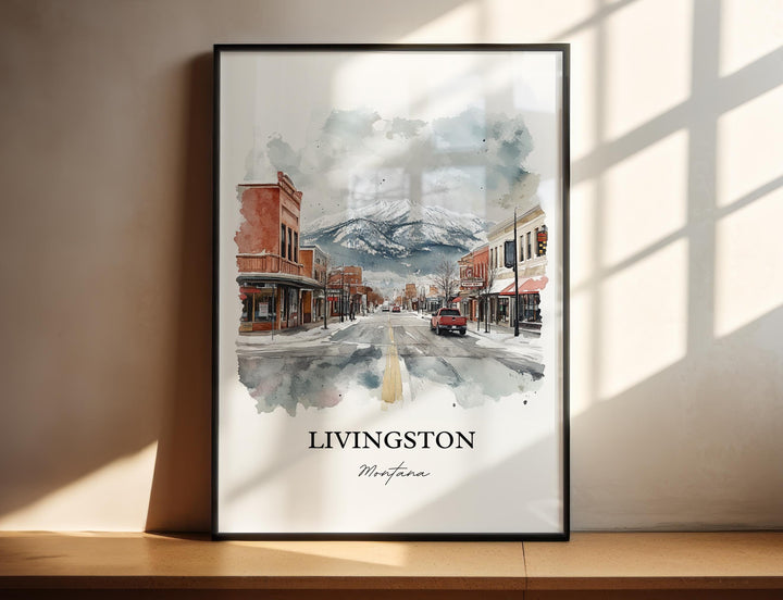 Livingston MT Wall Art, Montana Print, Yellowstone River Watercolor, Livingston Montana Gift, Travel Print, Travel Poster, Housewarming Gift