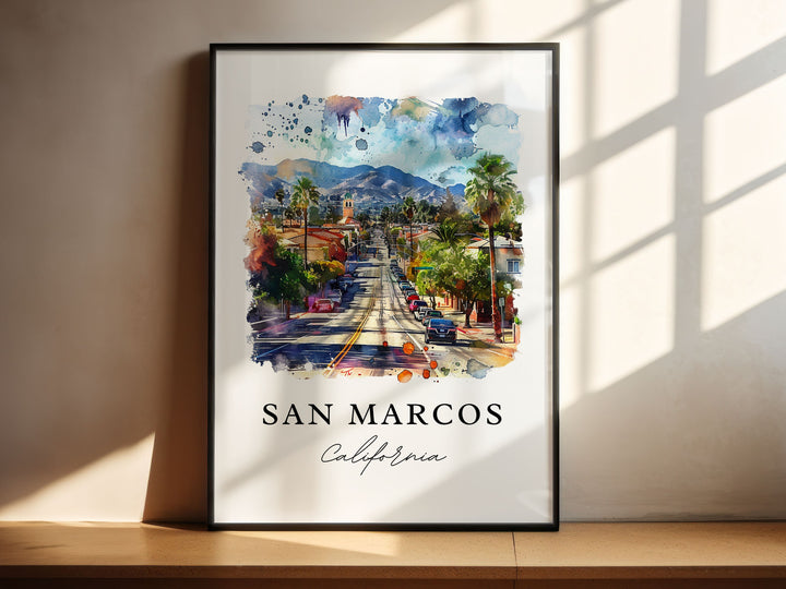 San Marcos California Wall Art, San Marcos Print, San Marcos Watercolor Art, San Marcos Gift,