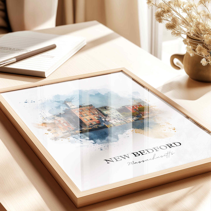 New Bedford MA Wall Art, Bristol County Print, Massachusetts Watercolor, New Bedford Gift, Travel Print, Travel Poster, Housewarming Gift