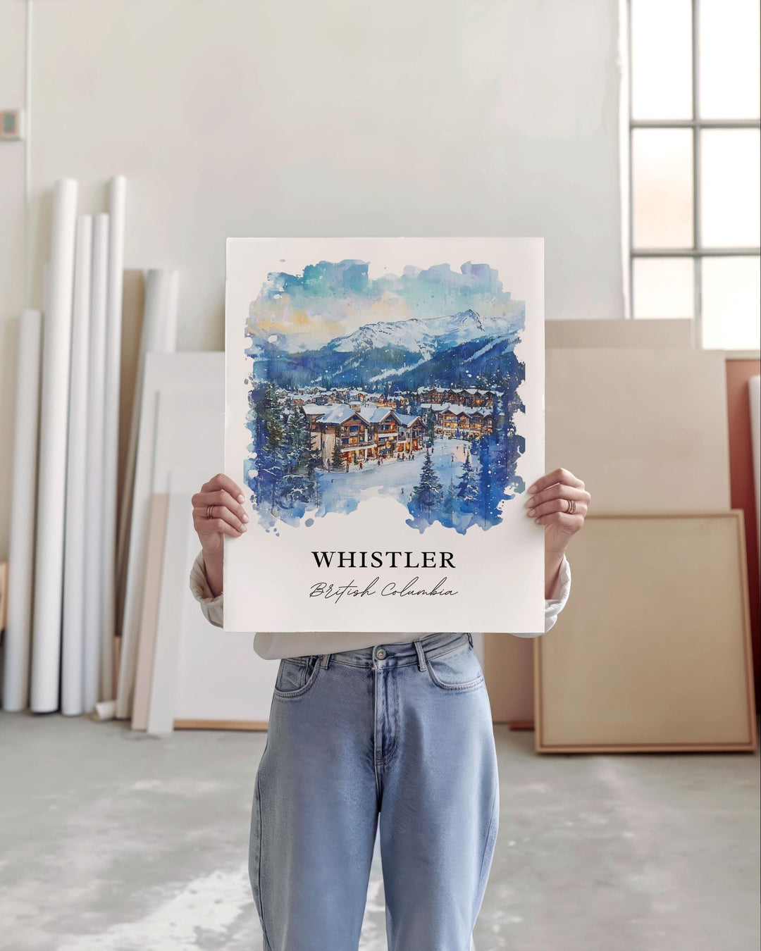 Whistler BC Wall Art, Whistler Village Print, Whistler Ski Watercolor, Vancouver Ski Gift, Travel Print, Travel Poster, Housewarming Gift