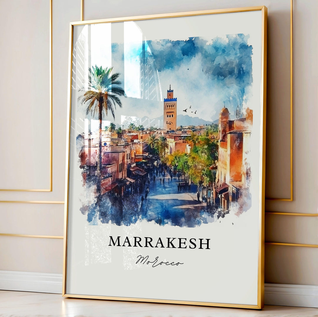 Marrakesh Wall Art, Marrakesh Print, Marrakesh Watercolor Art, Marrakesh Morocco Gift, Travel Print, Travel Poster, Housewarming Gift