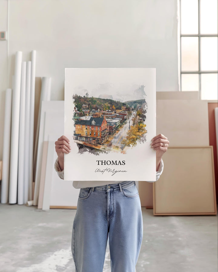 Thomas WV Wall Art, Tucker County WV Print, West Virginia Watercolor Art, Thomas WV Gift, Travel Print, Travel Poster, Housewarming Gift
