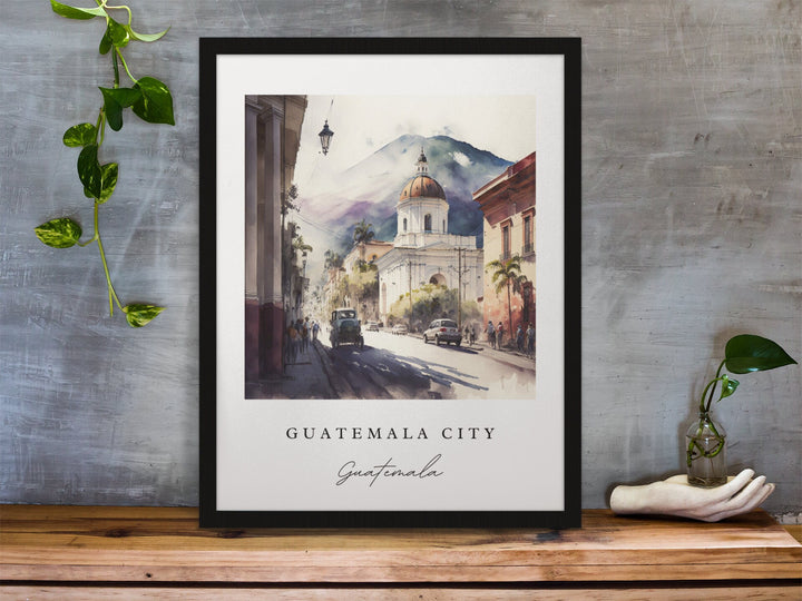 Guatemala City traditional travel art - Guatemala, Central America poster, Wedding gift, Birthday present, Custom Text, Personalised Gift