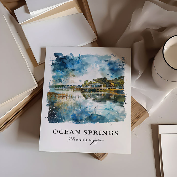 Ocean Springs MS Wall Art, Mississippi Prints, Ocean Springs Watercolor, Ocean Springs Gift,