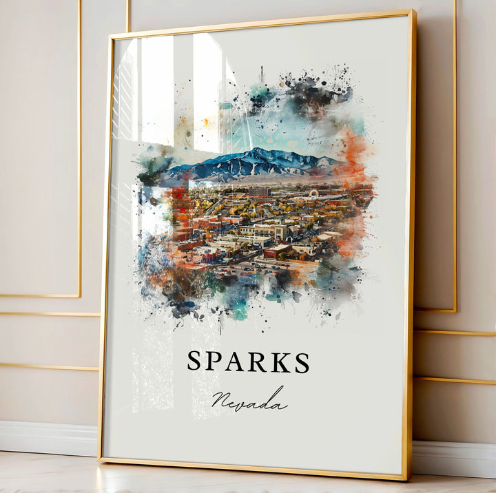 Sparks Nevada Wall Art, Sparks NV Print, Sparks Watercolor Art, Washoe County NV Gift,