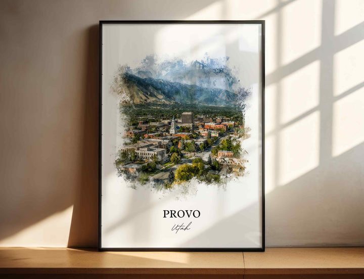 Provo Utah Wall Art, Provo Print, Utah Watercolor Art, Provo Utah Skyline Gift, Travel Print, Travel Poster, Housewarming Gift