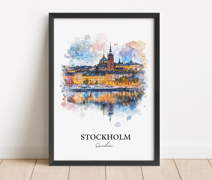 Stockholm Wall Art, Stockholm Sweden Print, Sweden Watercolor Art, Stockholm Gift, Travel Print, Travel Poster, Housewarming Gift