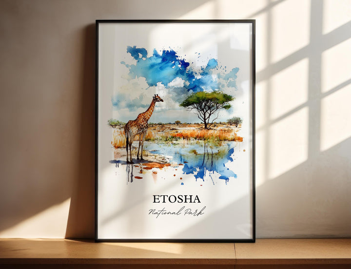 Etosha National Park Wall Art, Namibia Print, Namibia Watercolor Art, Etosha Park Gift, Travel Print, Travel Poster, Housewarming Gift