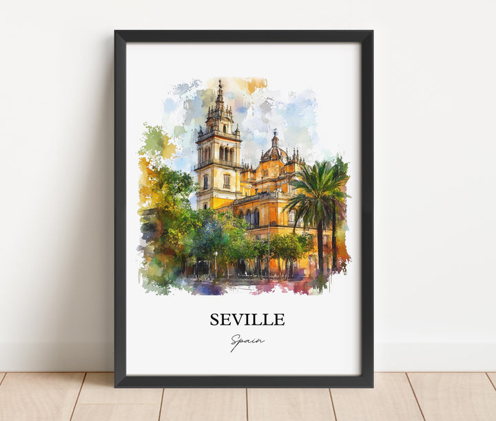 Seville Spain Wall Art, Seville Spain Print, Spain Watercolor Art, Seville Gift, Travel Print, Travel Poster, Housewarming Gift