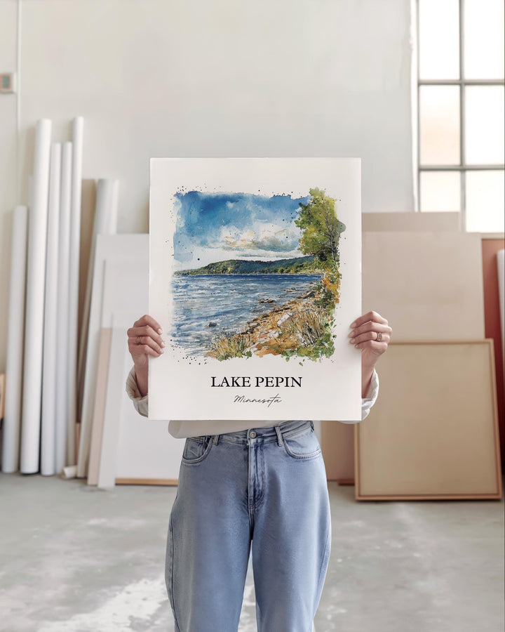 Lake Pepin MN Wall Art, Lake Pepin Print, Minnesota Watercolor Art, Lake Pepin Gift, Travel Print, Travel Poster, Housewarming Gift