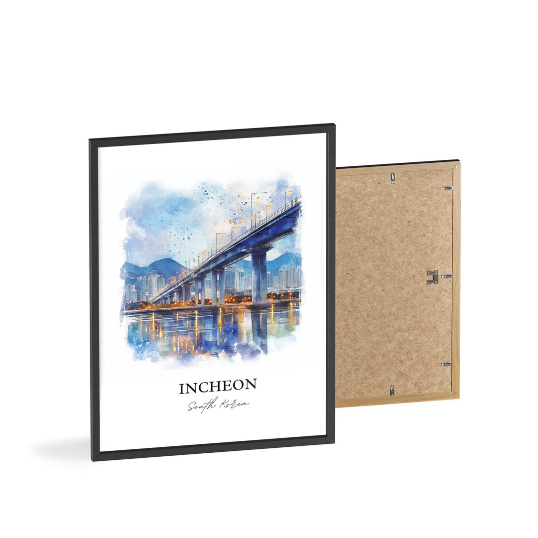 Incheon Wall Art, Seoul Print, South Korea Watercolor Art, Incheon Gift, Travel Print, Travel Poster, Housewarming Gift