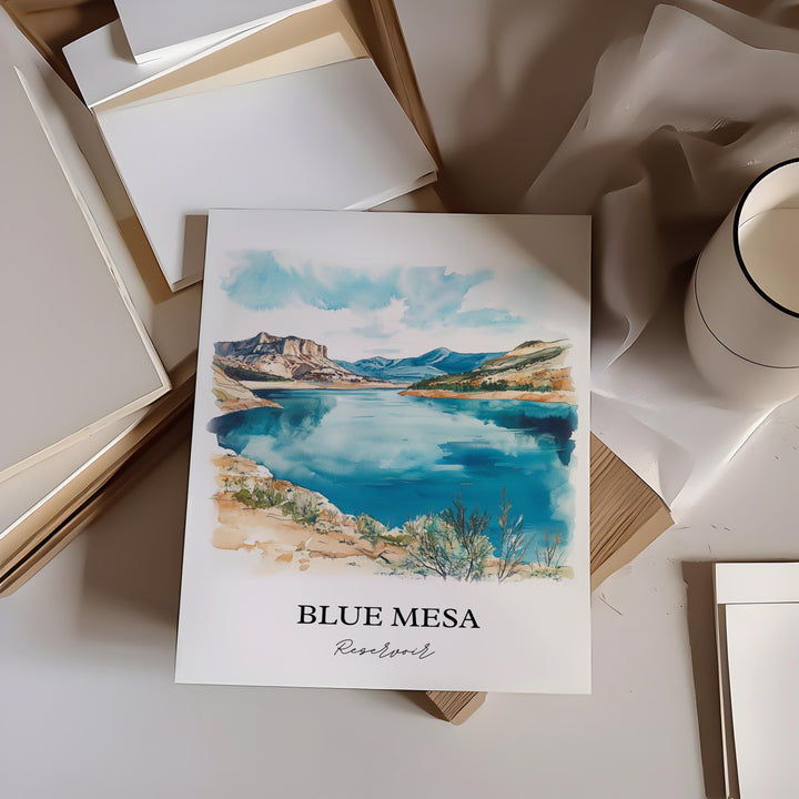 Blue Mesa Reservoir Art, Gunnison Print, Colorado Watercolor Art, Blue Mesa Reservoir Gift, Travel Print, Travel Poster, Housewarming Gift