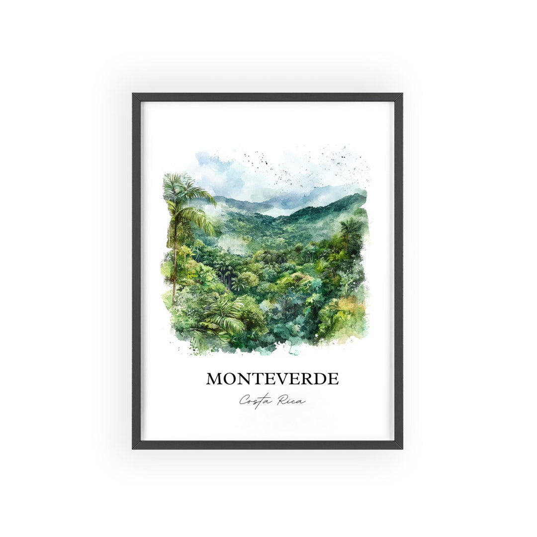 Monteverde Wall Art, Puntarenas Print, Costa Rica Watercolor Art, Monteverde CR Gift, Travel Print, Travel Poster, Housewarming Gift