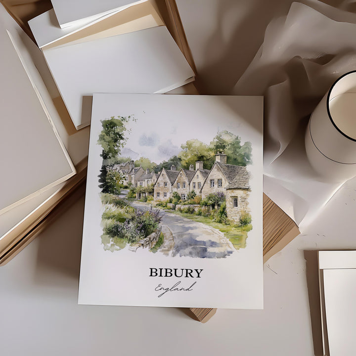 Bibury England Wall Art, Bibury Print, Gloucestershire Watercolor Art, Cotswolds Gift, Travel Print, Travel Poster, Housewarming Gift