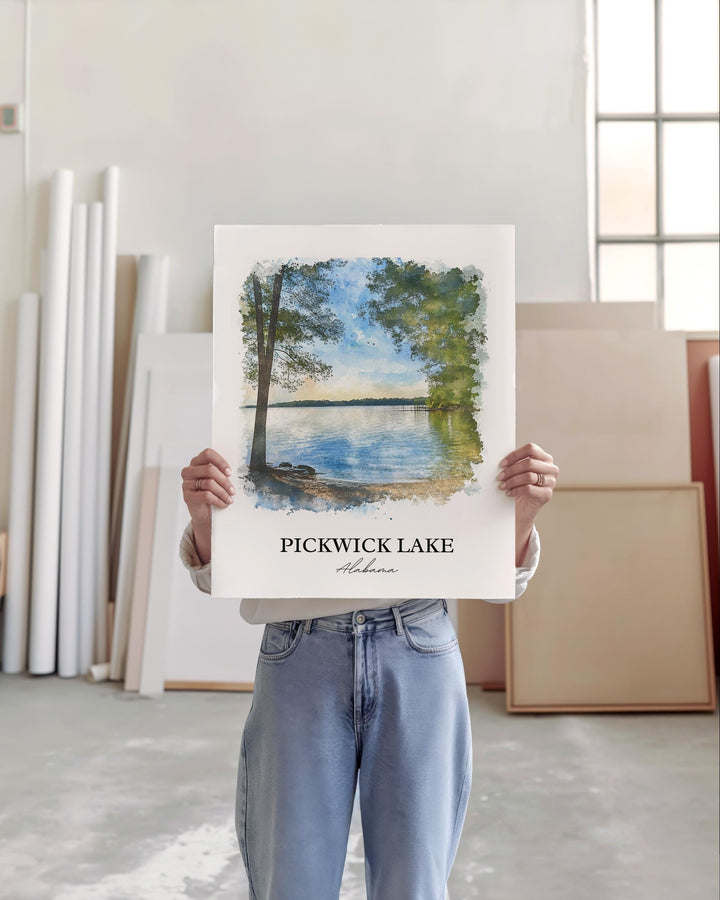 Pickwick Lake Wall Art, Counce Alabama Print, Alabama Watercolor Art, Pickwick Lake Gift, Travel Print, Travel Poster, Housewarming Gift