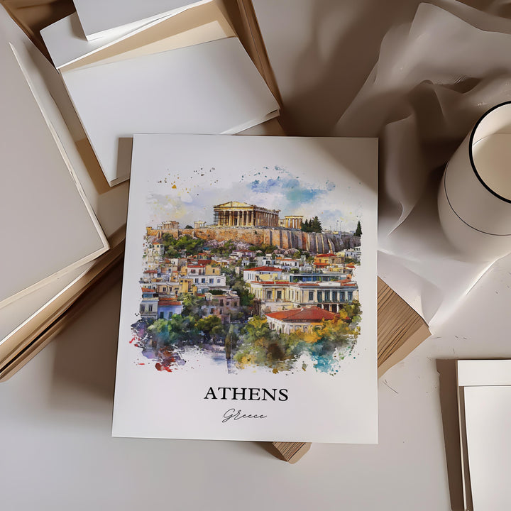 Athens Greece Wall Art, Athens Greece Print, Greece Watercolor Art, Athens Greece Gift, Travel Print, Travel Poster, Housewarming Gift