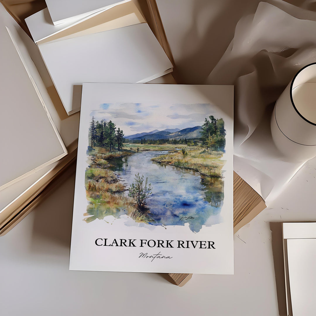 Clark Fork River, USA – Watercolor Art Print