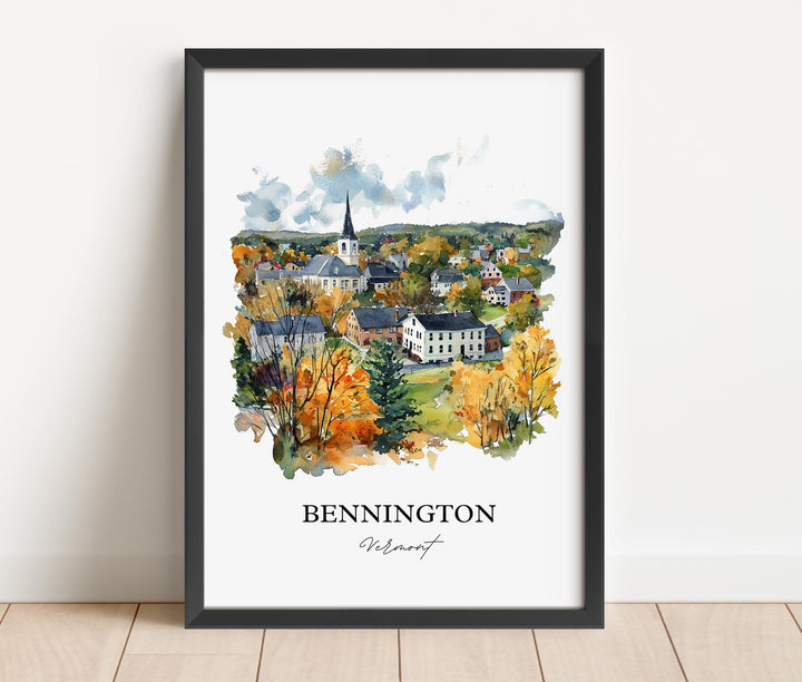 Bennington VT Wall Art, Bennington Vermont Print, Vermont Watercolor Art, Bennington Gift, Travel Print, Travel Poster, Housewarming Gift