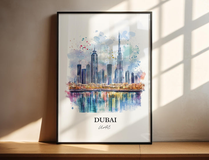 Dubai Wall Art, Dubai Skyline Print, Dubai Watercolor Art, United Arab Emirates Gift, Travel Print, Travel Poster, Housewarming Gift