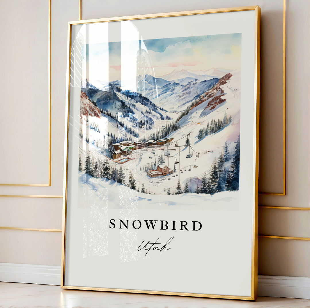 Snowbird Ski Area traditional travel art - Utah, Snowbird poster print, Wedding gift, Birthday present, Custom Text, Perfect Gift